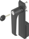 Escutcheon with L-handle, keyed EK 333, Polyamide black and zinc die black powder-coated