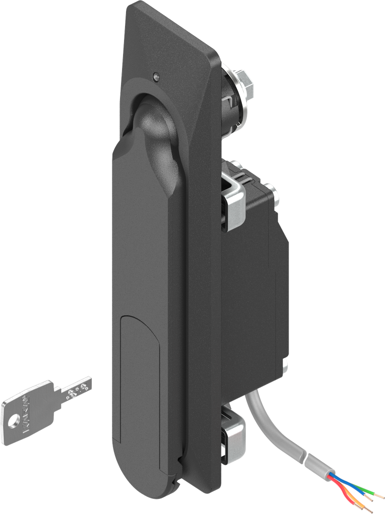 Schwenkgriff 1154 mit elektromagnetischer Entriegelung und Notöffnung unterschiedliche Schließung, GD-Zn schwarz gepulvert