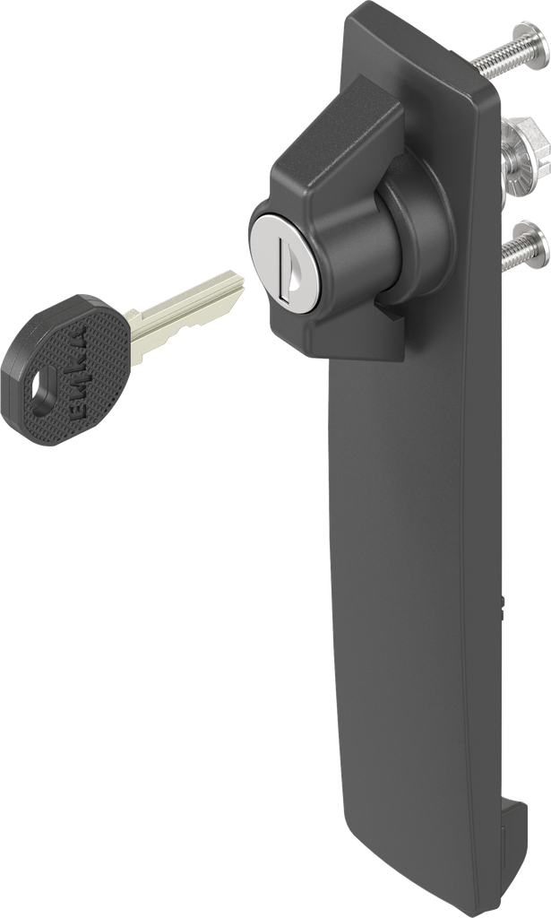 Escutcheon long with wing knob, keyed EK 333, Polyamide black and zinc die black powder-coated