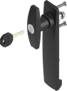 Escutcheon long with T-handle, keyed EK 333, Polyamide black and zinc die black powder-coated