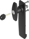 Escutcheon long with T-handle, keyed different, Polyamide black and zinc die black powder-coated