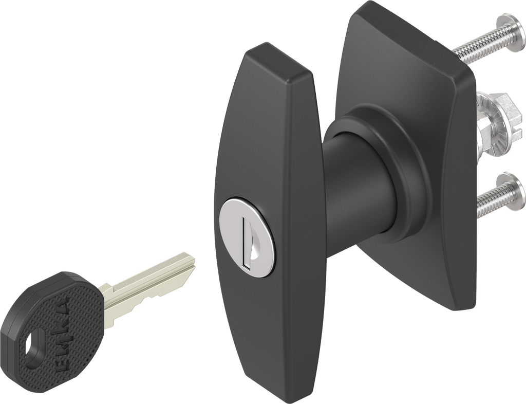 Escutcheon short with T-handle, keyed EK 333, Polyamide black and zinc die black powder-coated