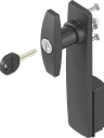 Escutcheon long with T-handle, keyed different, Polyamide black and zinc die black powder-coated