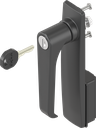 Escutcheon long with L-handle, keyed EK 333, Polyamide black and zinc die black powder-coated