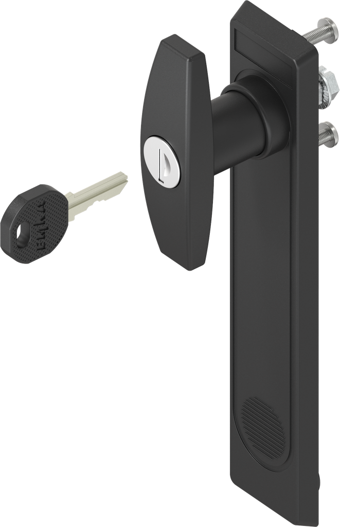 Escutcheon 2153 with T-handle, keyed different, Polyamide black and zinc die black powder-coated