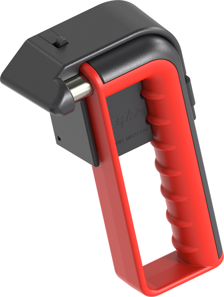 Emergency hammer with hand protection and holder with theft protection, Steel and Polyamide GF halogen-free and flame-retardant red