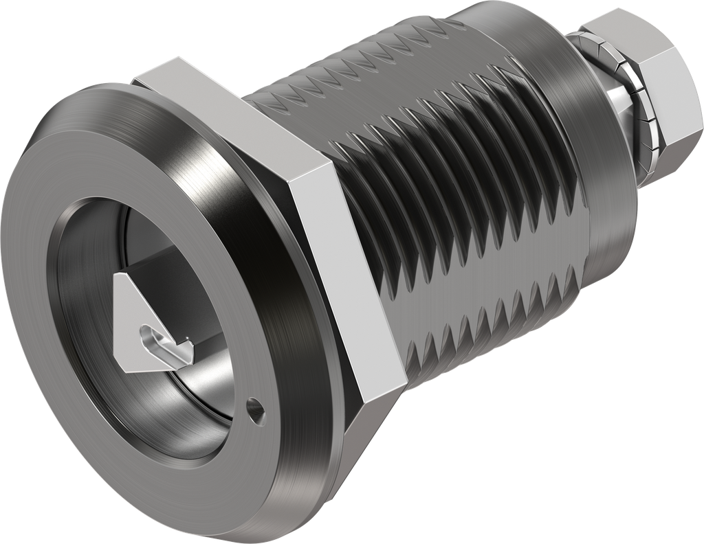 Cierre de compresión triángulo 7 con indicador, versión izquierda, aluminio y  	acero inoxidable AISI 316