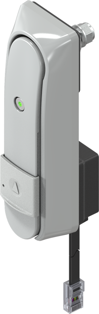 Swinghandle "short" with RC2, with electromechanical release and for profile half cylinder 40 mm or 45 mm (A = 30 mm or 45 mm), Zinc die grey powder-coated RAL 7038