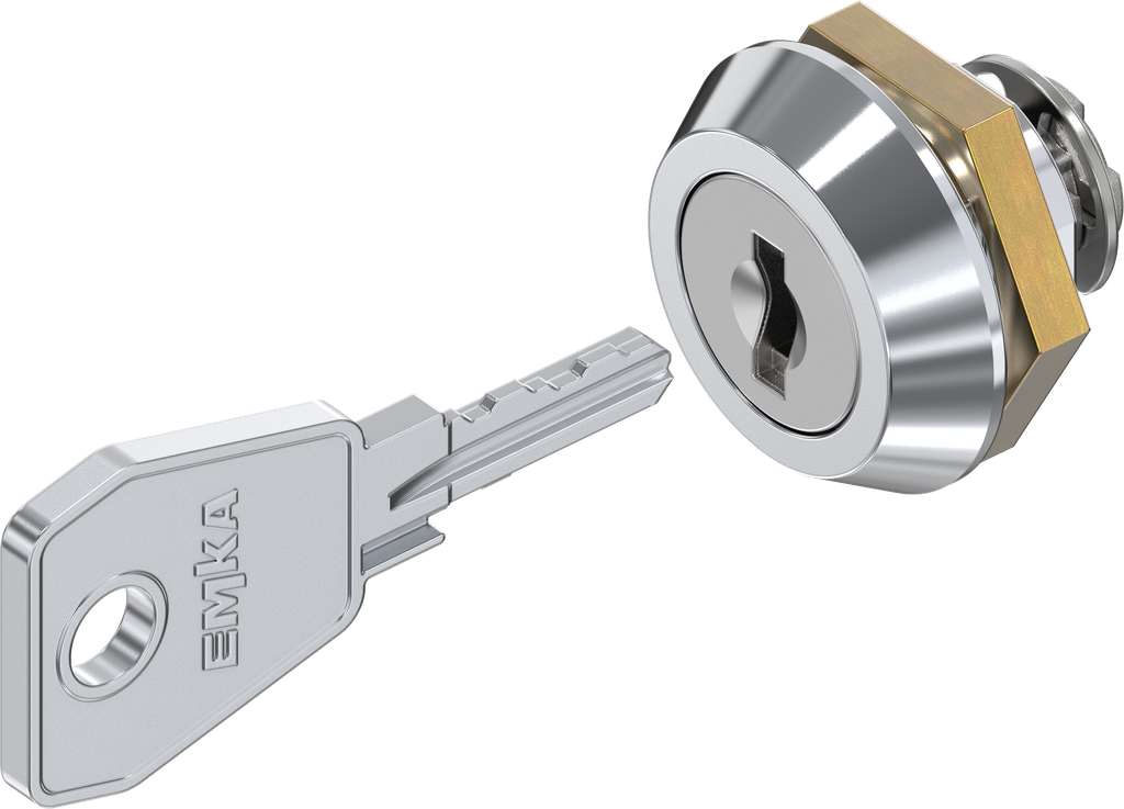 Cylinder quarter turn, right hand version with 2 keys, Brass and zinc die chrome-plated