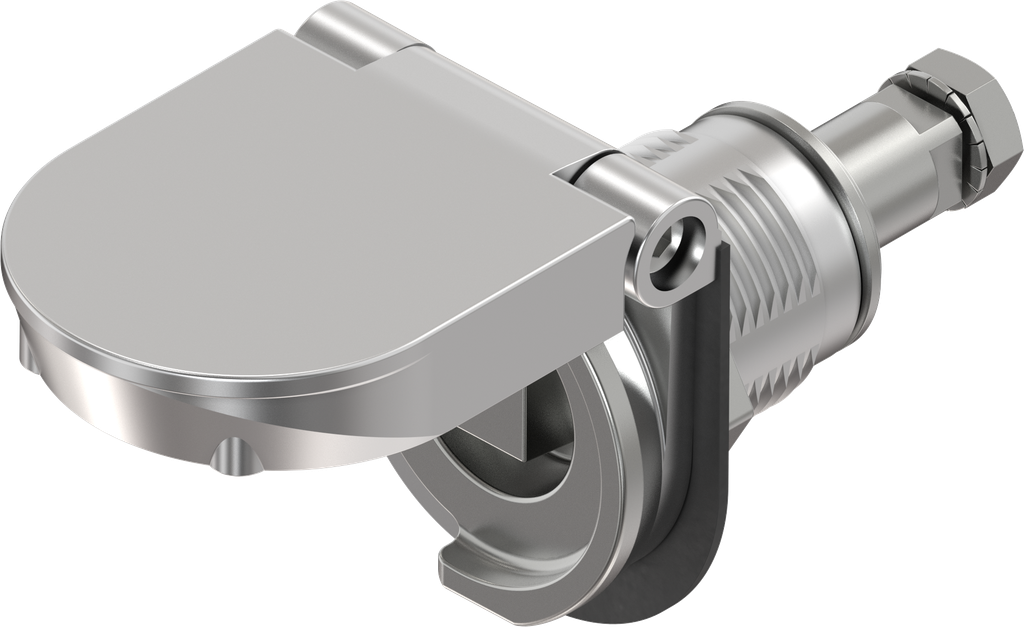 Compression latch with lid as an opening indicator, railway version, Stainless steel AISI 316 raw