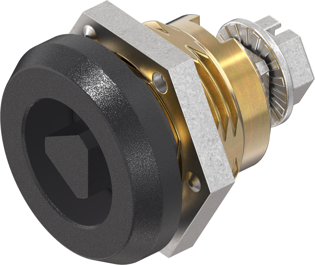 Safety quarter turn triangular 8, Brass and zinc die black powder-coated