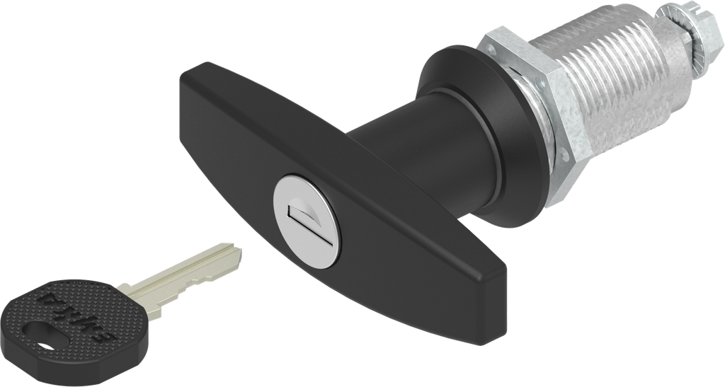 T-handle quarter turn, keyed EK 333, Zinc die black powder-coated