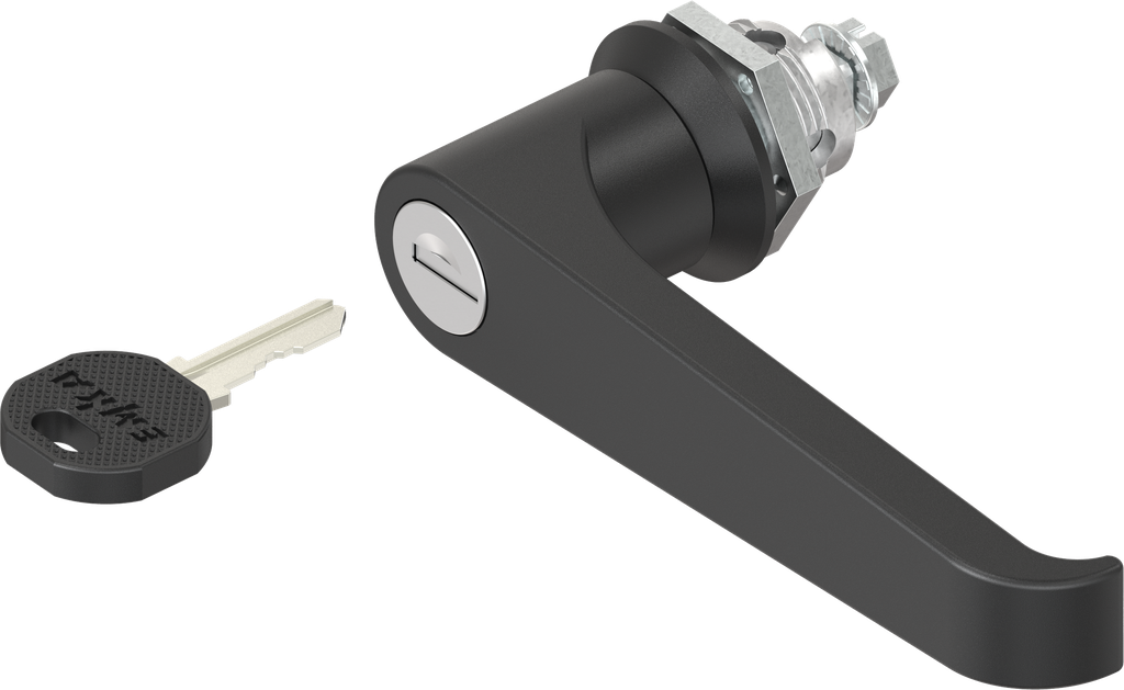 L-handle quarter turn, keyed EK 333, Zinc die black powder-coated