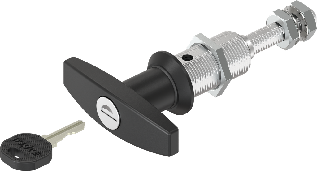 Compression latch with T-handle and adjustable cam height, keyed EK 333, Zinc die black powder-coated