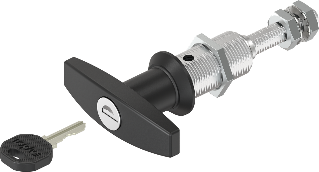 Compression latch with T-handle and adjustable cam height, keyed EK 333, Zinc die black powder-coated