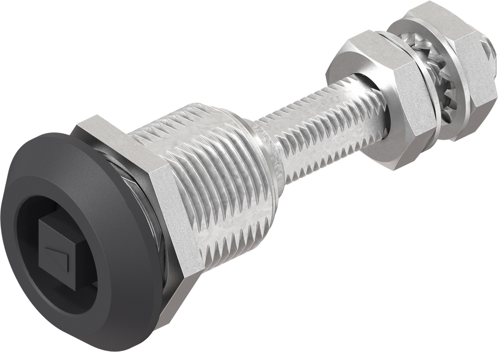 Compression latch with adjustable cam height, square 8 with arrow, Zinc die black powder-coated