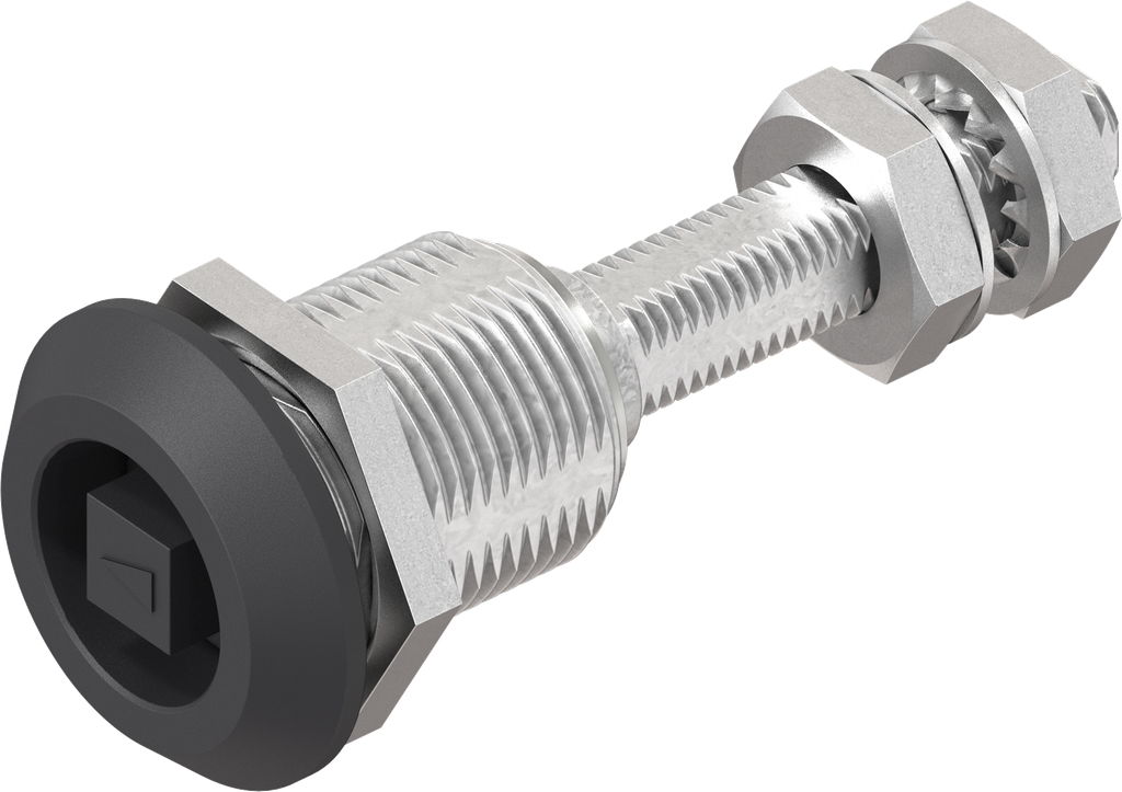 Compression latch with adjustable cam height, square 8 with arrow, Zinc die black powder-coated