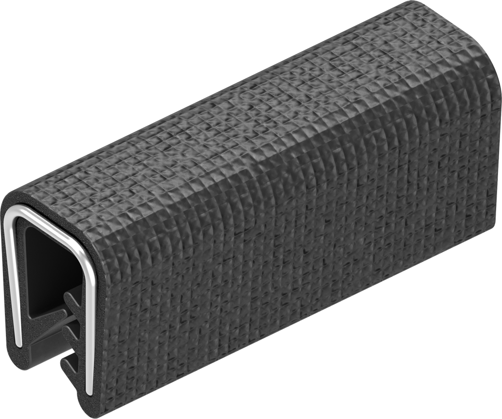 Kantenschutz selbstklemmend aus Brandschutzmaterial, EPDM 60 ± 5 Shore A schwarz, Mischung S060EU030 60°±5 Shore A nach DIN EN 45545-2, R22 + R23, HL3, Rolle à 50 m