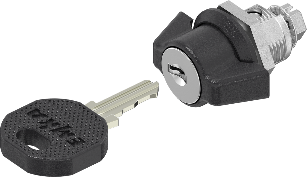 Cuarto de vuelta con palomilla, llave diferente, zamak recubierto de polvo negro