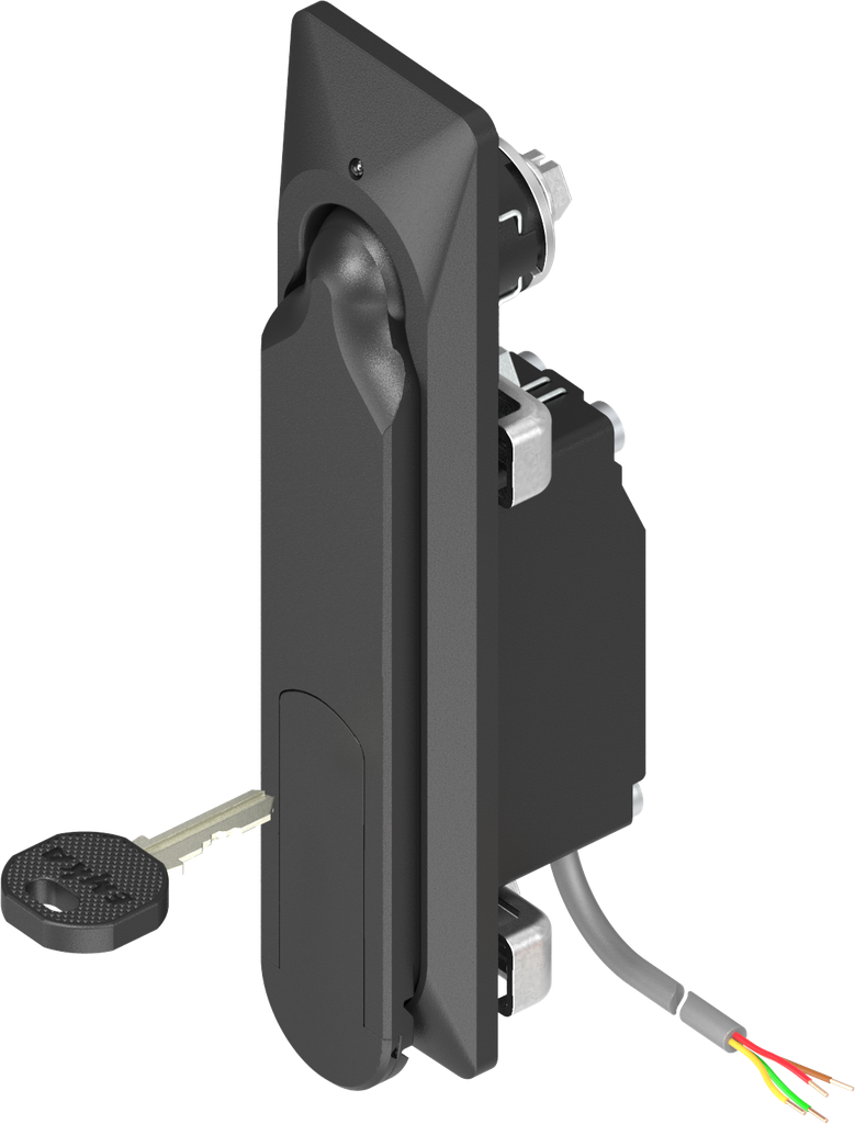 Swinghandle with electromechanical release and emergency opening, keyed EK 333, Zinc die black powder-coated