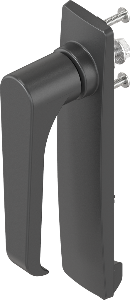 Escutcheon long with L-handle, non-keyed, Polyamide black and zinc die black powder-coated