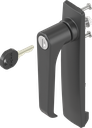 Escutcheon long with L-handle, keyed EK 333, Polyamide black and zinc die black powder-coated