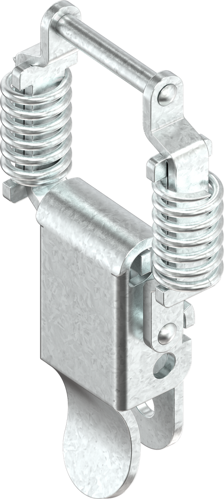 Toggle latch with springs for tolerance compensation without padlock facility, drilled, Steel zinc-plated DS plus top coat