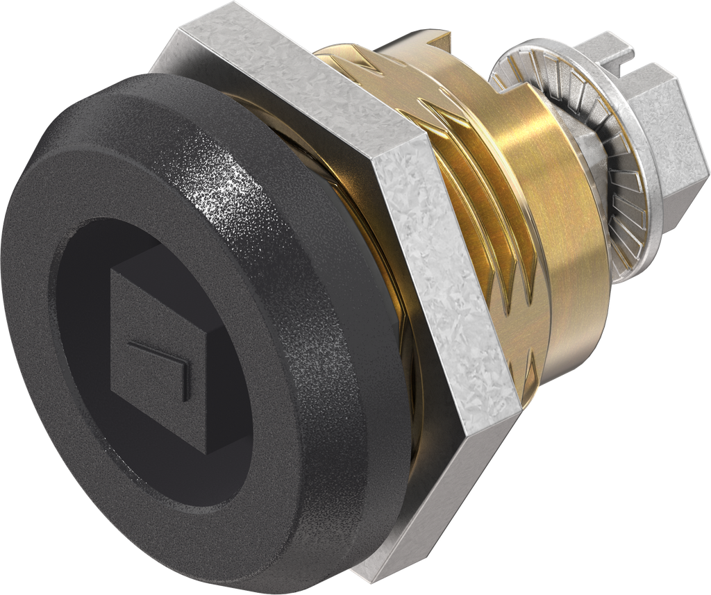 Cuarto de vuelta de seguridad cuadradillo 8, latón y zamak recubierto de polvo negro