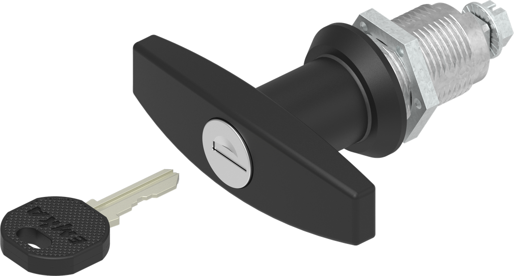 T-handle quarter turn, keyed different, Zinc die black powder-coated