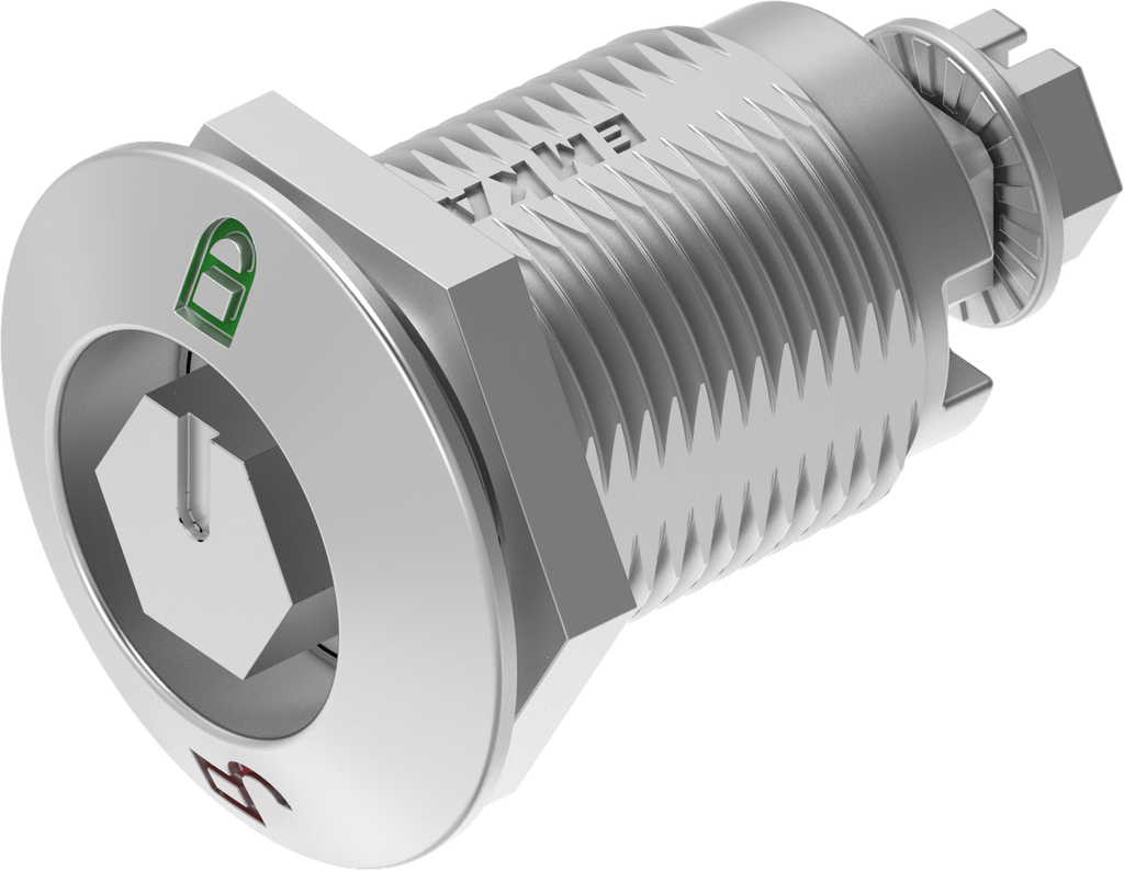 Compression latch hexagon male SW 11 with red-green marking, Stainless steel AISI 316 polished