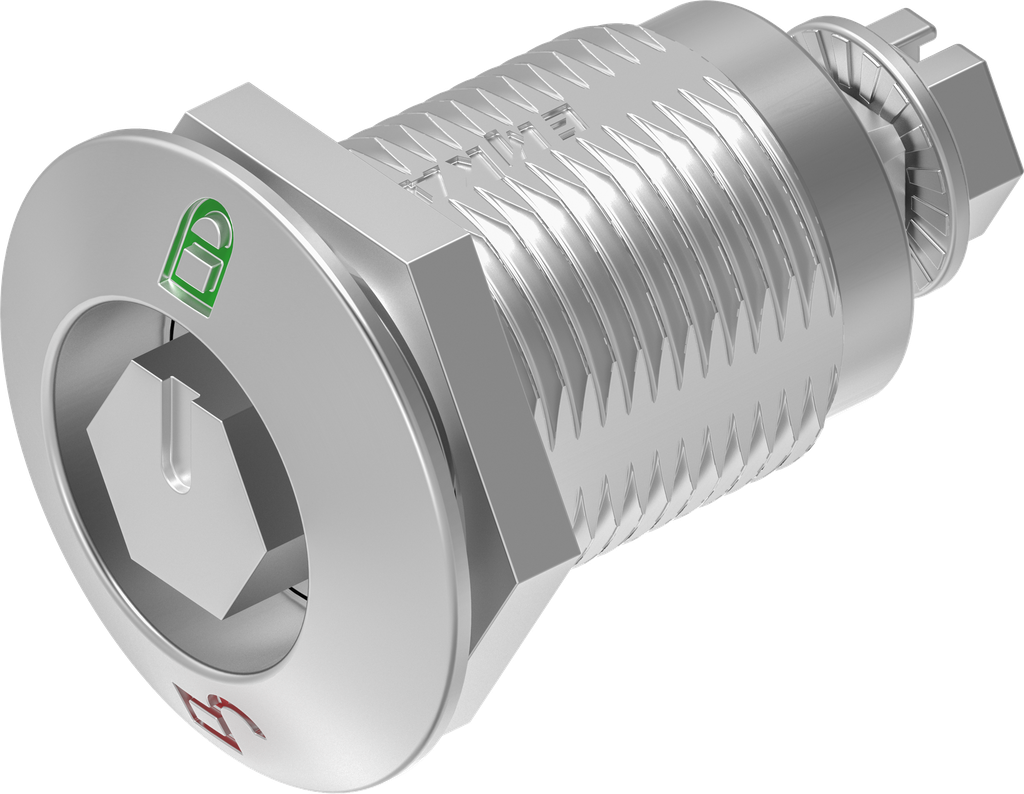 Compression latch hexagon male SW 11 with red-green marking, Stainless steel AISI 316 polished