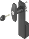 Escutcheon with T-handle, keyed different, Polyamide black and zinc die black powder-coated